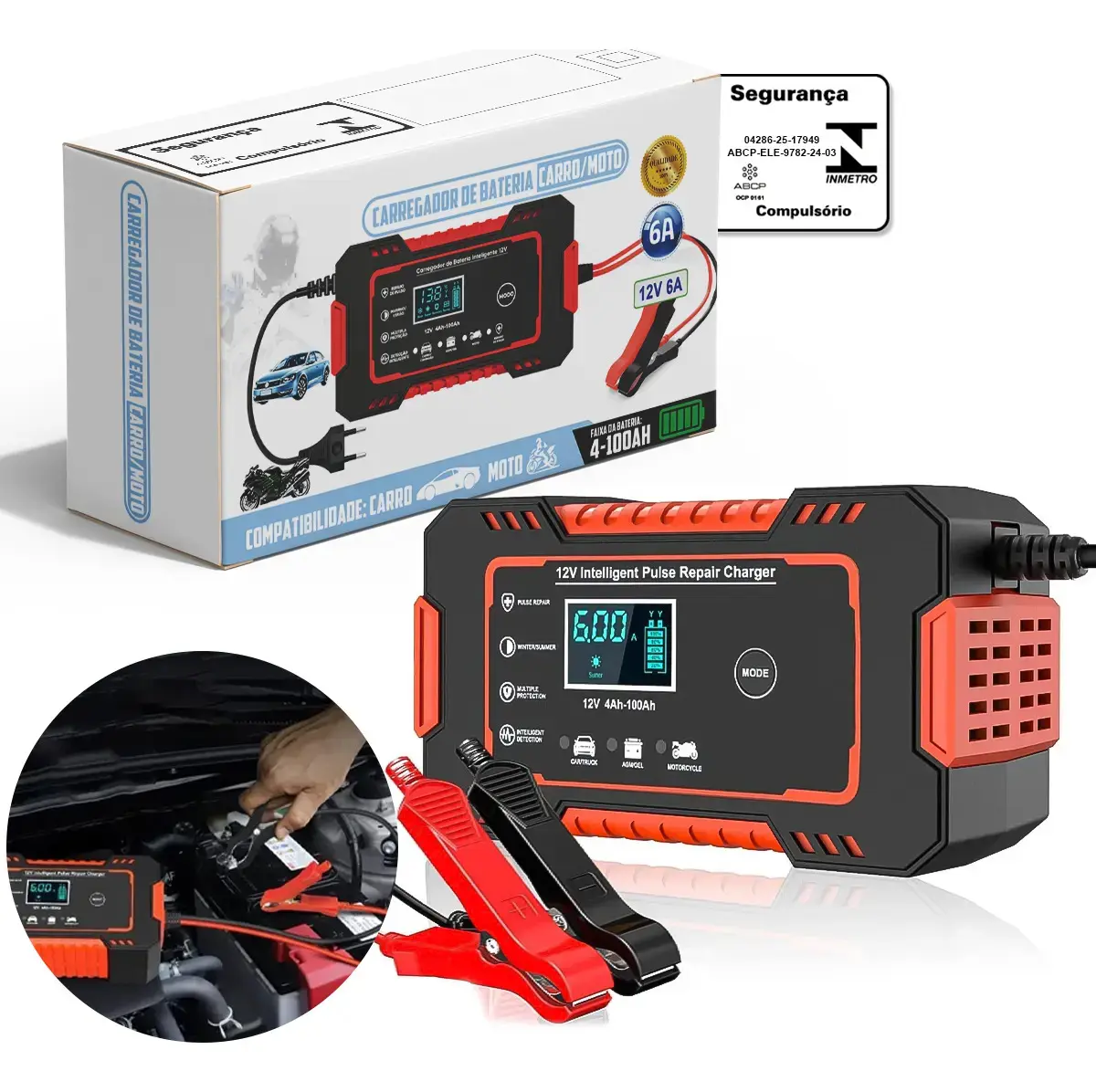 Carregador Bateria Automotivo Inteligente Portátil Carro 12v 6 A 110-220v - 1