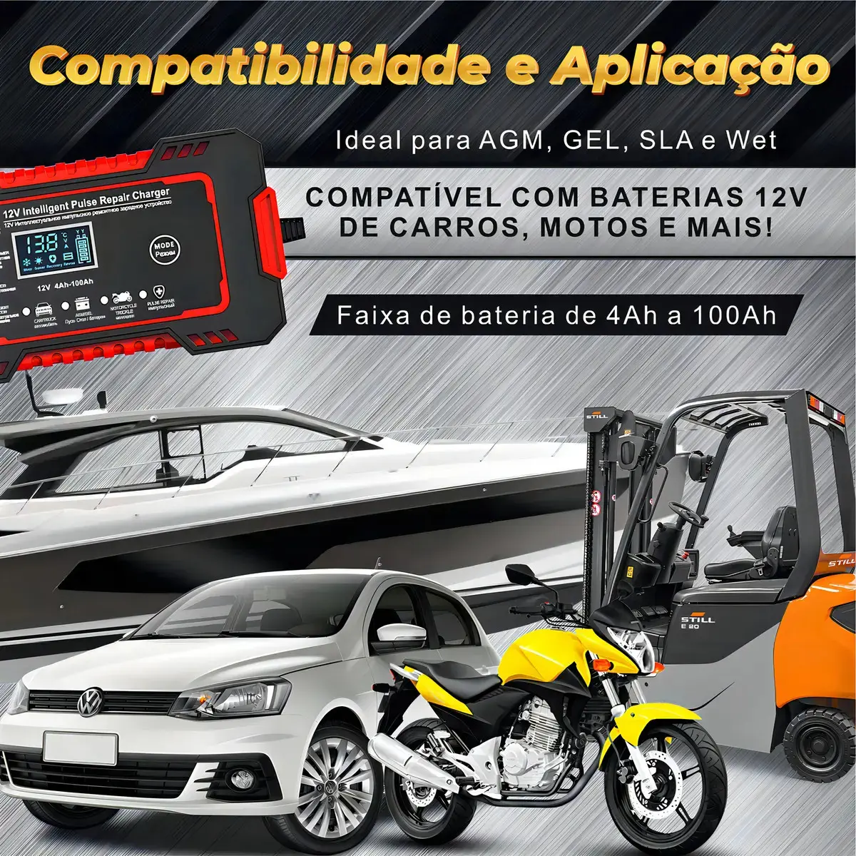 Carregador Bateria Automotivo Inteligente Portátil Carro 12v 6 A 110-220v thumbnail 2