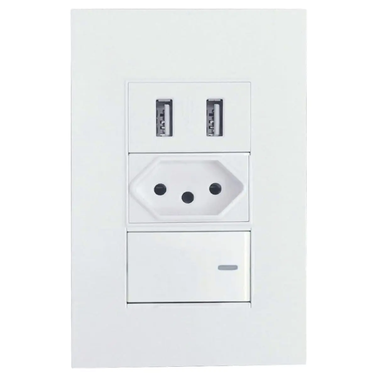 Interruptor de Parede com USB Duplo Bivolt 110/220V + Tomada 3 Pinos OU Duplo Interruptor com 2 USB Carregador Embutido Moderno Residencial PREMIUM (1 Interruptor)