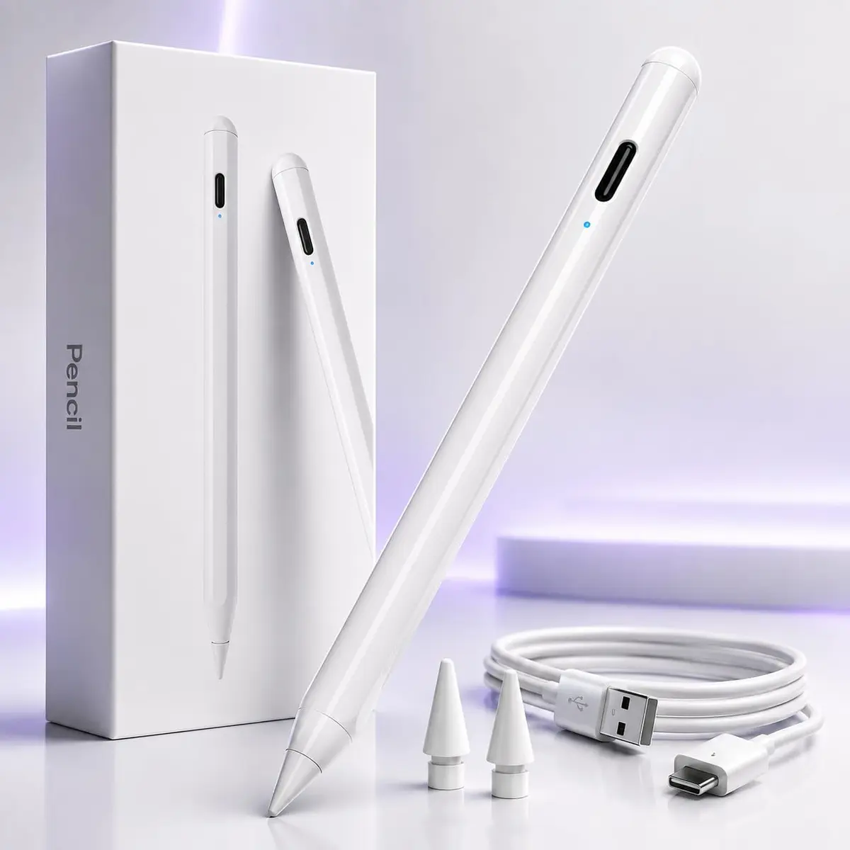Caneta Pencil Digital Universal Recarregável Ponta de Alta Precisão, Tecnologia Palm Rejection para Tablet iPad Android, Ponta Fina de 0.9mm, Carregamento USB-C com Indicador LED de Bateria, Magnética - 1