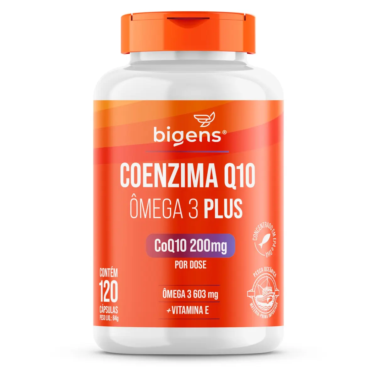 Bigens Coenzima Q10 200mg + Ômega 3 Plus + Vit E, 120 Cápsulas