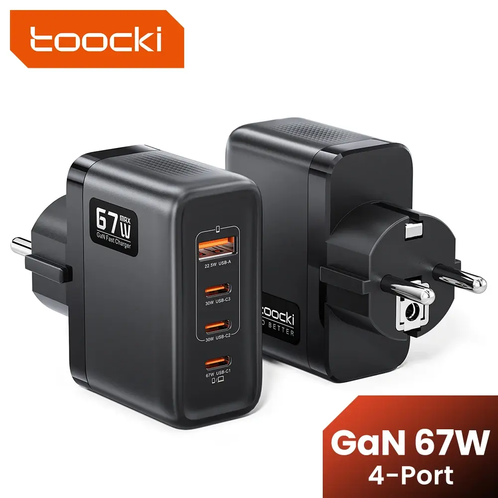 Carregador USB C Toocki 67W GaN com Conexão à Terra, Plugue KR, 3C1A, Suporte PD3.0 PPS, Carregador Super Rápido para Samsung Galaxy S26 e Laptop
