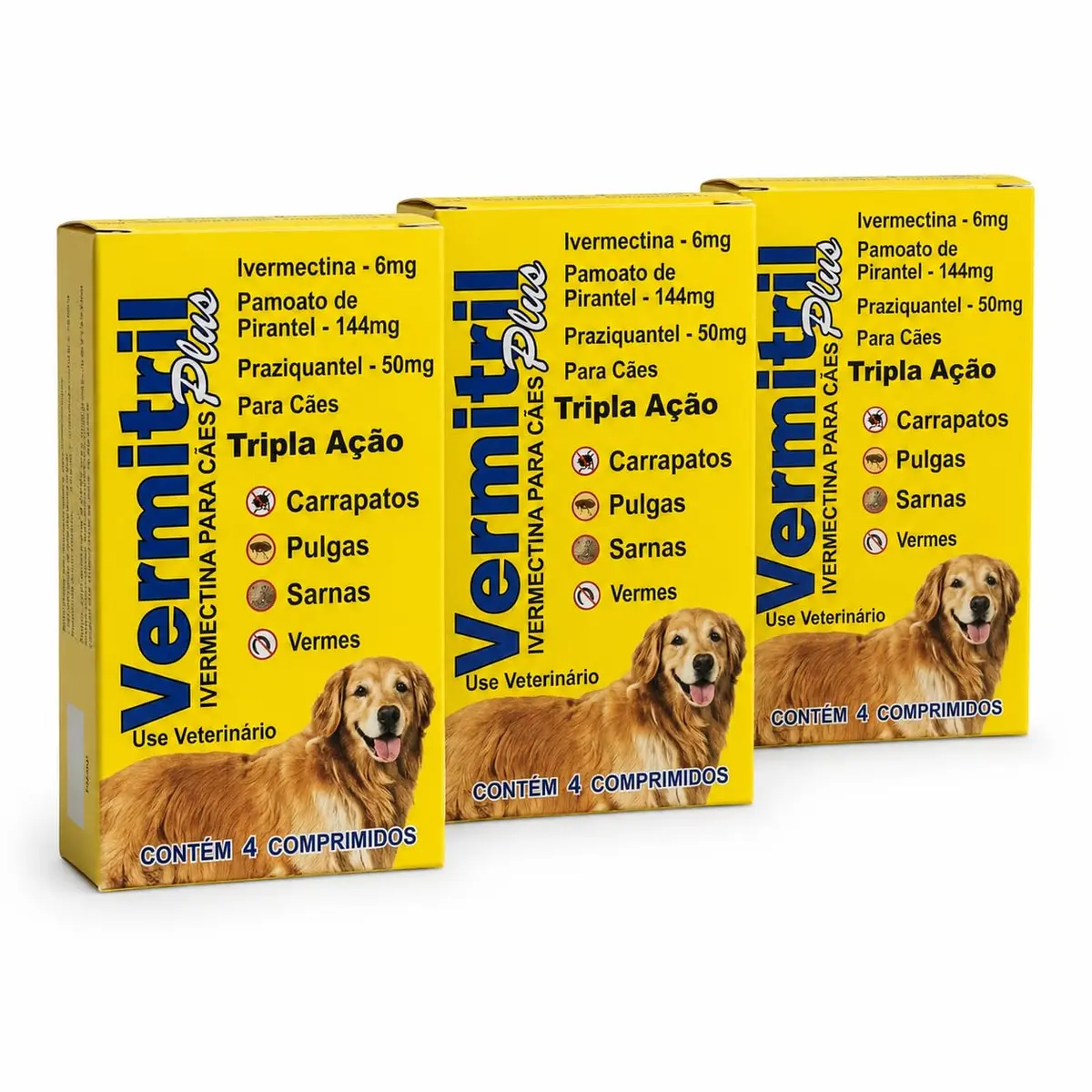 Vermitril - Anti Pulgas, Carrapatos, Vermes, Sarnas 12 Comprimidos (Cães até 30kg)