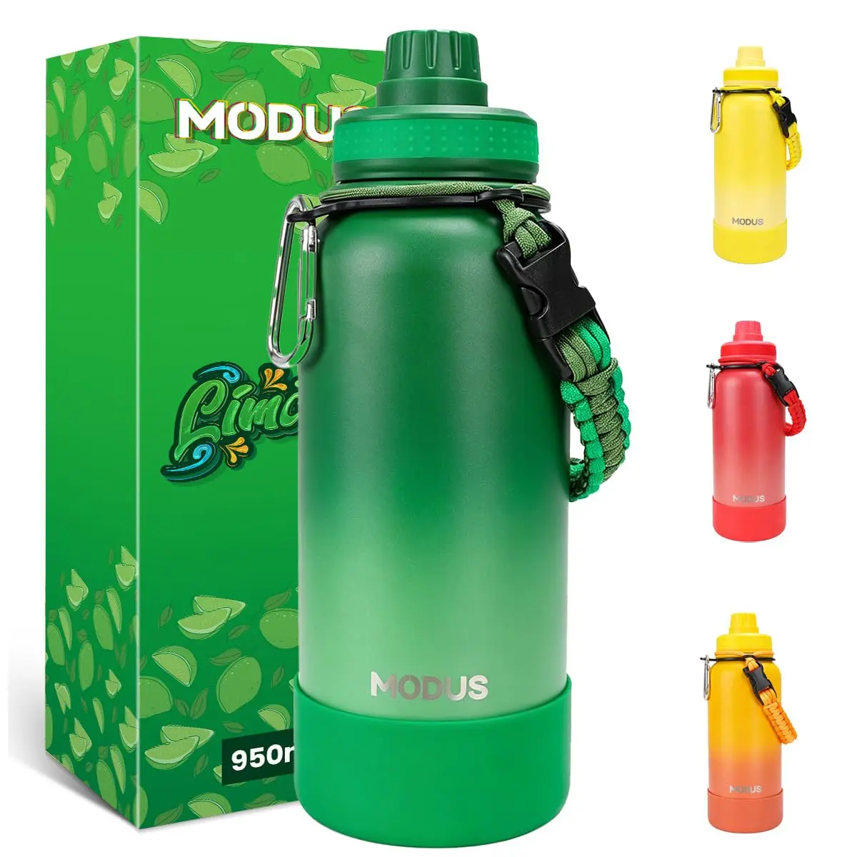 Garrafa Térmica 950ml Esportiva de Aço Inoxidável | com Isolamento a Vácuo e Base Emborrachada (Gradiente Verde) - 1