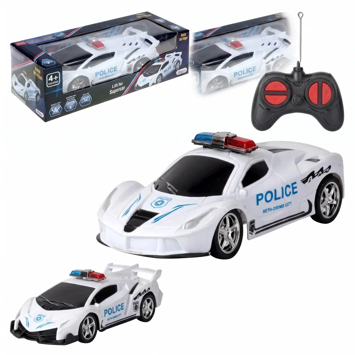 Carro de Controle Remoto Policial, 7 Funções, Escala 1:24, Branco e Azul