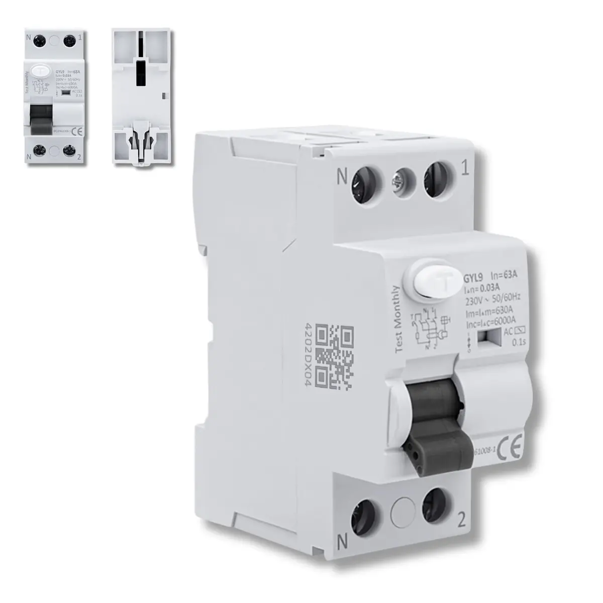 GEYA Interruptor Diferencial Residual, GYL9 Type AC RCCB 2P 63A Disjuntor com Proteção Contra Fuga de Corrente