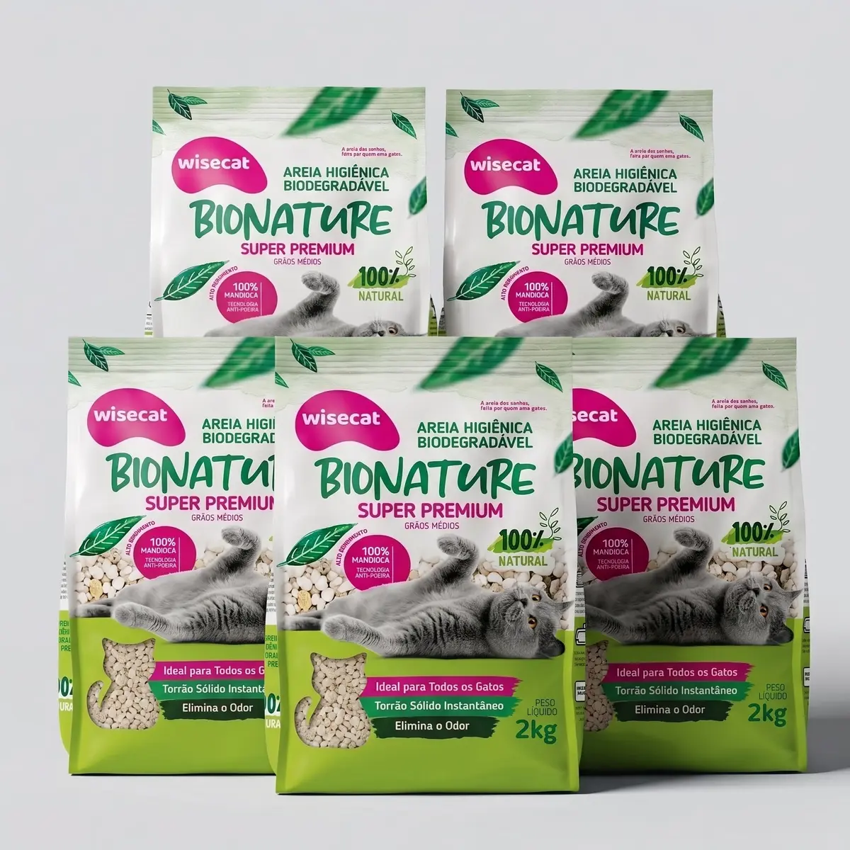 Areia Bionature Mandioca Biodegradável para Gatos Grãos Médios 10kg | Granulado natural de mandioca, compostavel, alta absorcao e controle de odor, rende ate 30 dias por gato