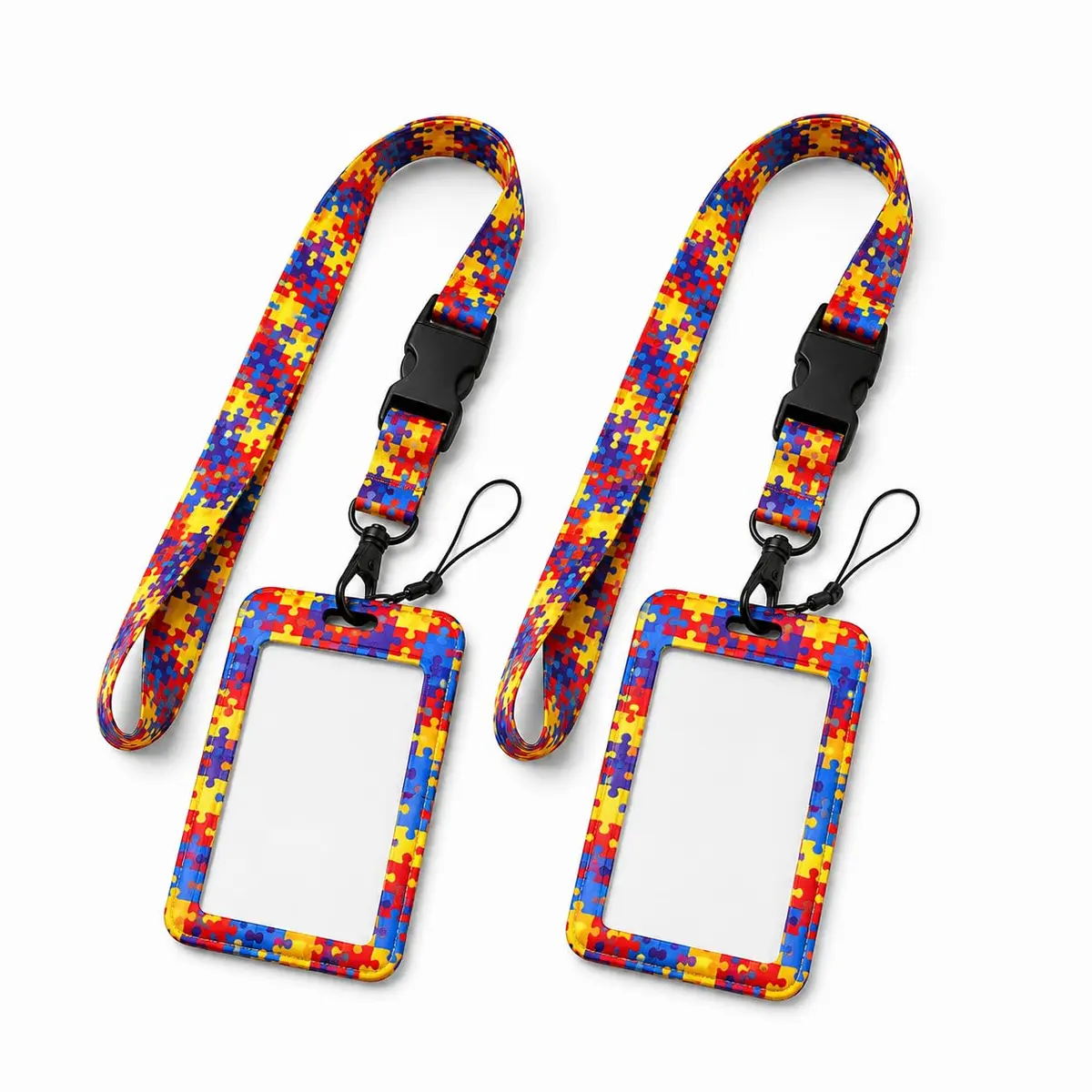 Kit 2 Cordões TEA com Porta Cartão | Crachá Autismo com Estampa Quebra-Cabeça | Identificação com Propósito e Inclusão | Suporte para Cartão, Bilhete Único e Credencial