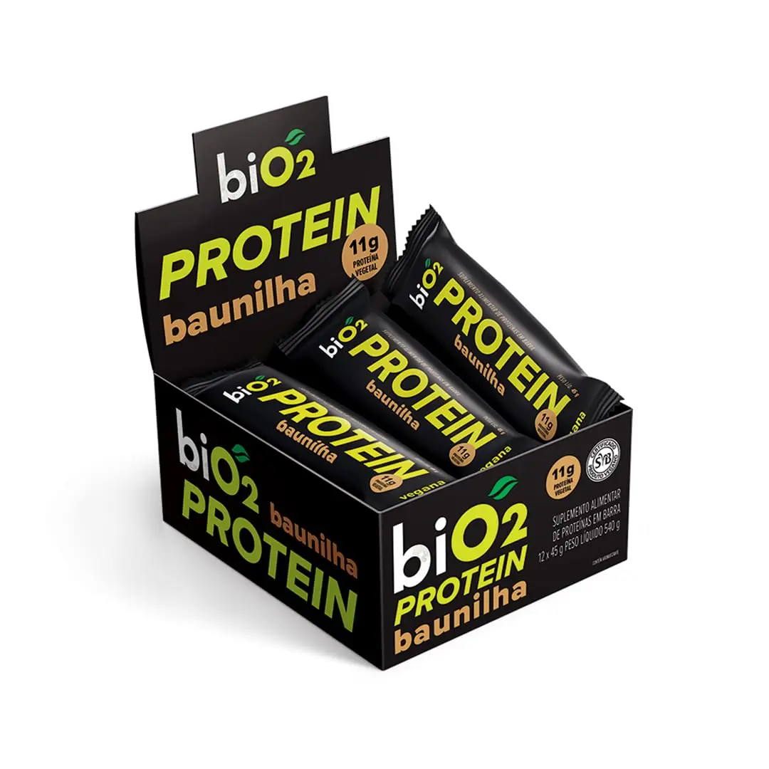 Barra de Proteína biO2 Protein Baunilha e Pasta de Amendoim, Caixa com 12 unidades de 45 g, Vegana e sem Glúten