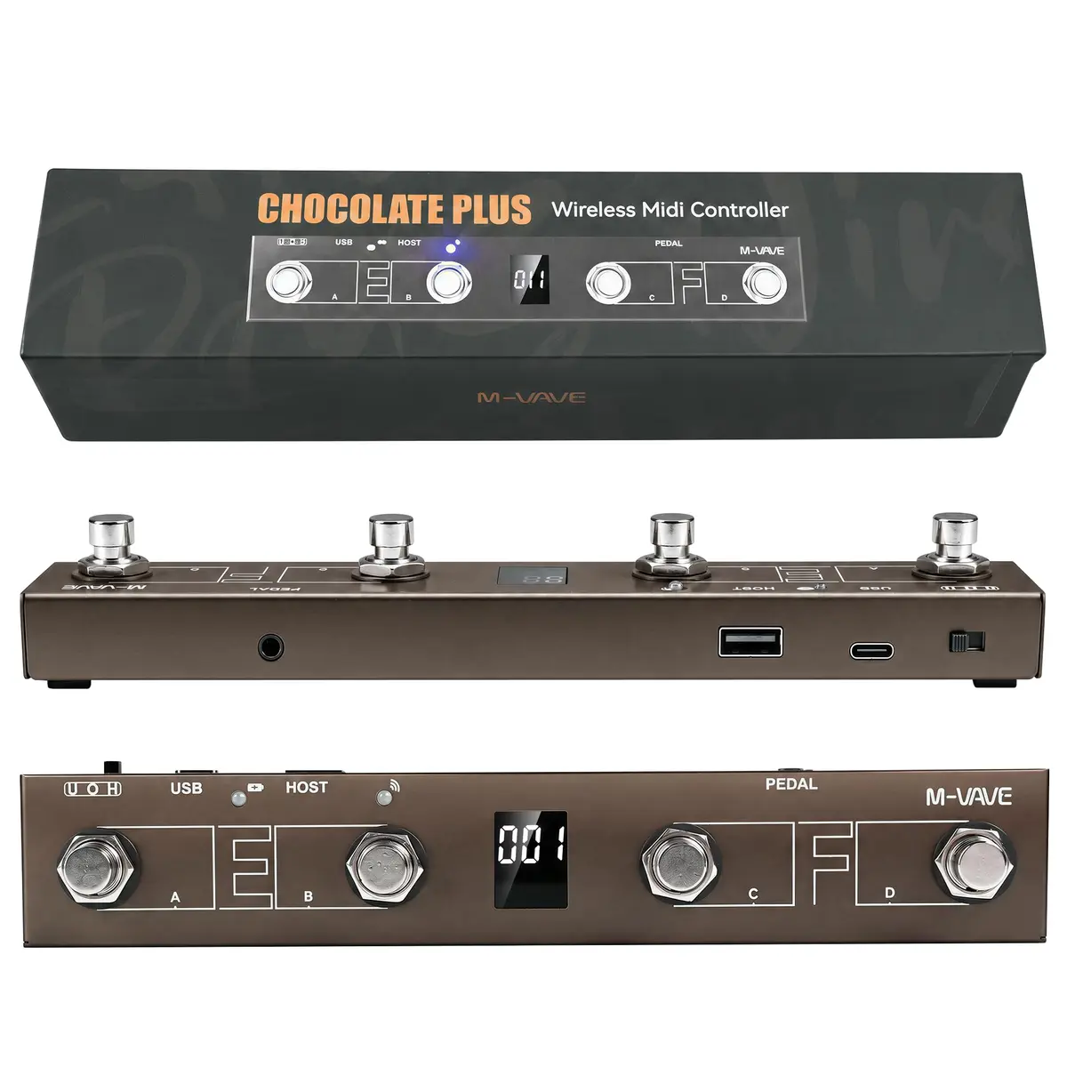 Controlador MIDI M-VAVE Chocolate Plus, Sem Fio, 4 Botões Foot Switch, Interface Host, Bateria 12h, Compatível Windows/Mac/iOS/Android - 1