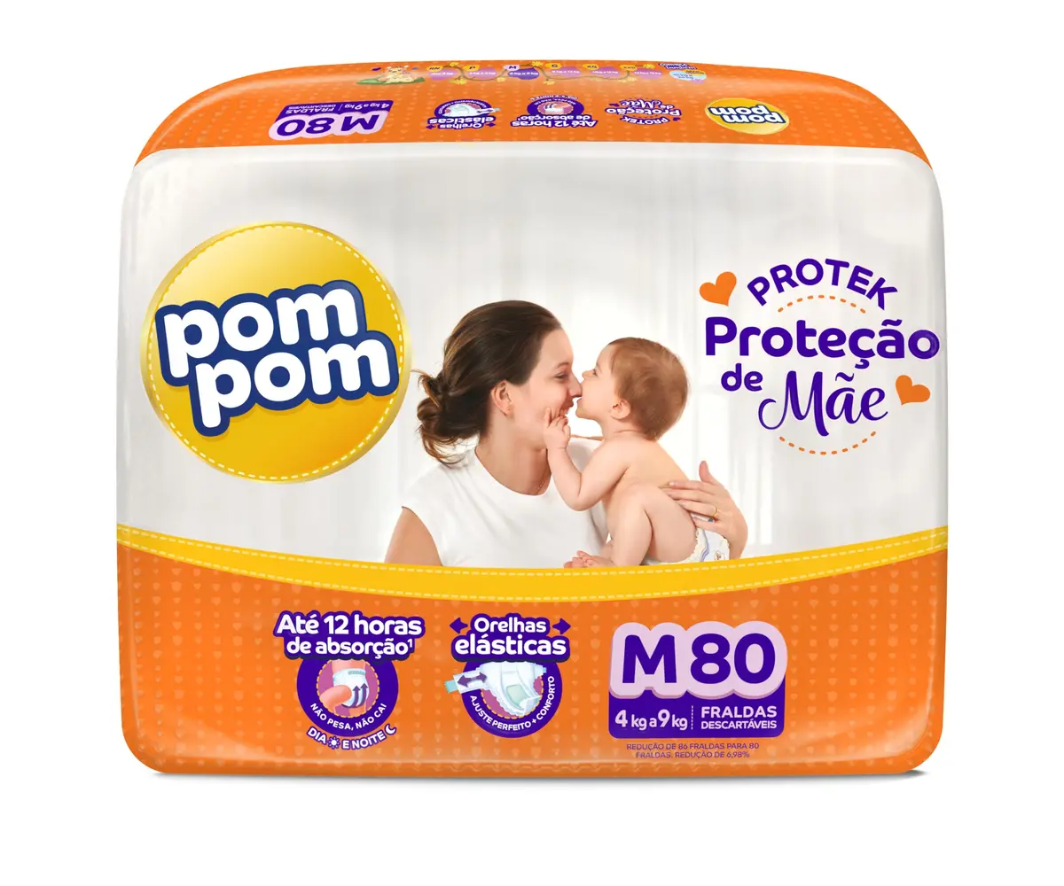 Fralda Pom Pom Protek Proteção de Mãe Hiper M 80 Unidades