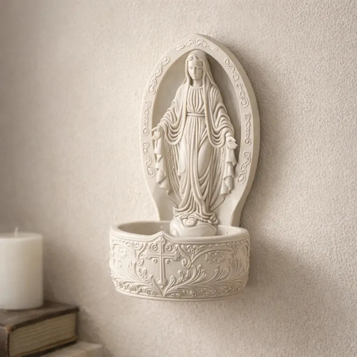 Pia Porta Água Benta Sagrada Familia Luxo Mesa Ou Parede Ful Nossa Senhora Das Graças