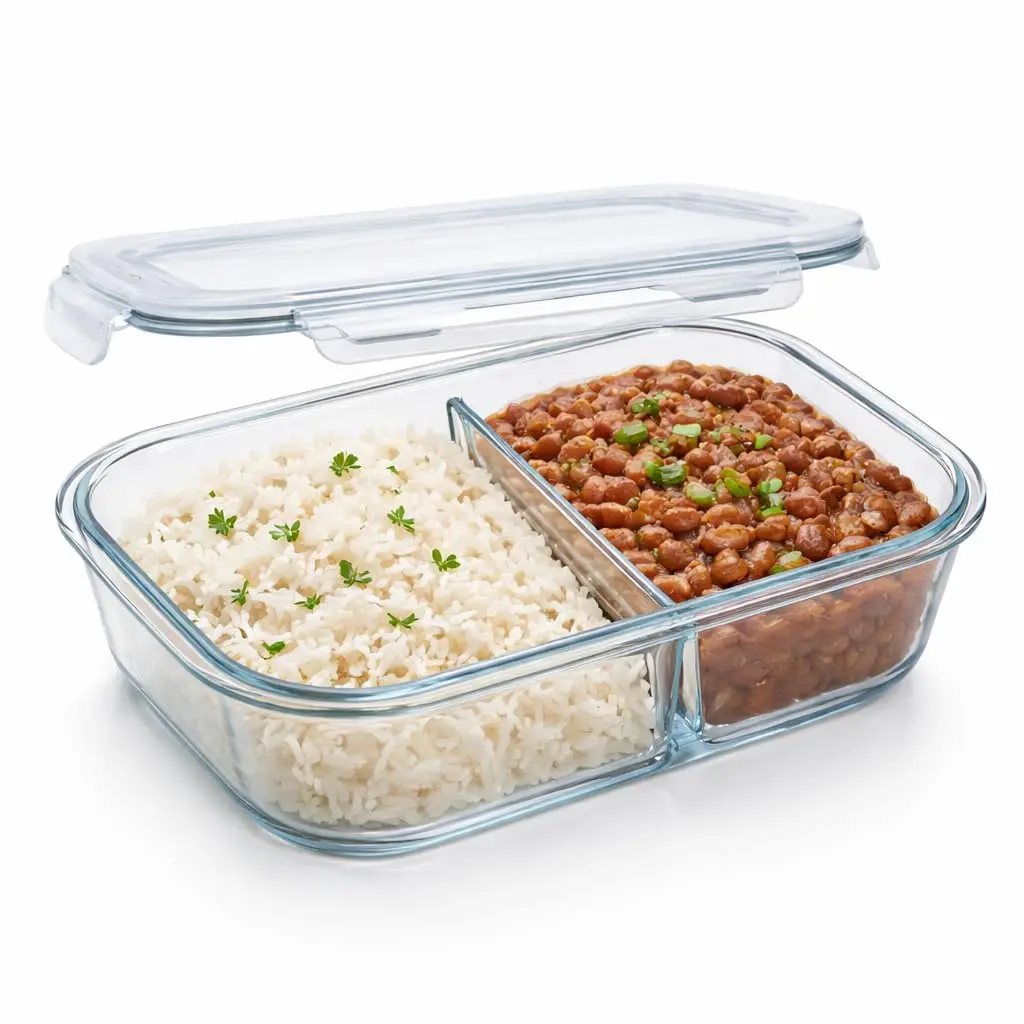 Pote Marmita de Vidro 1040ml Hermético Borossilicato com Divisória | Seguro para Micro-ondas e Freezer, Livre BPA, Anti Vazamento - 1