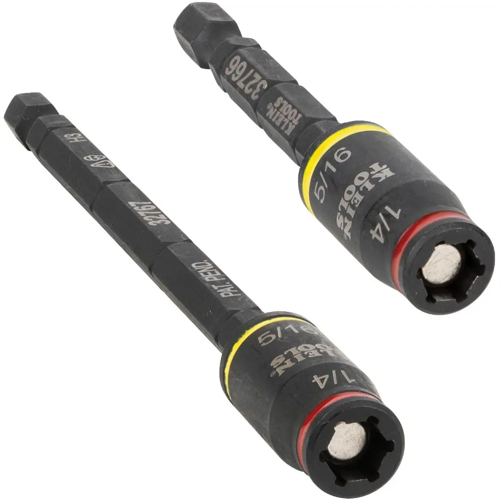 Klein Tools Conjunto de chaves de impacto 32768, soquete de impacto SAE 3 em 1 e suporte de broca, soquete flip com chaves de porca em tamanhos hexagonais de 1/4 e 5/16, comprimentos de 7 e 12 cm, 2