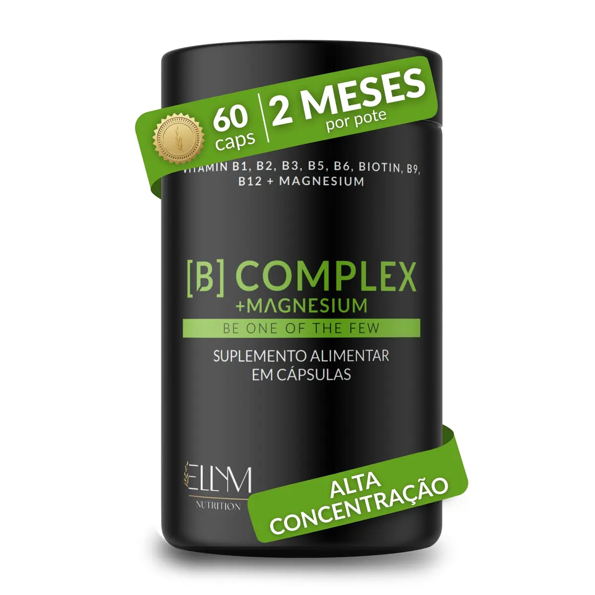Complexo B Magnesio B12 Metilcobalamina Metilfolato 60 Caps ELLYM NUTRITION | 2 meses Biotina B1 B2 B3 B5 B6 alto teor metabolismo energetico sistema nervoso muscular imune redução cansaço fadiga DNA