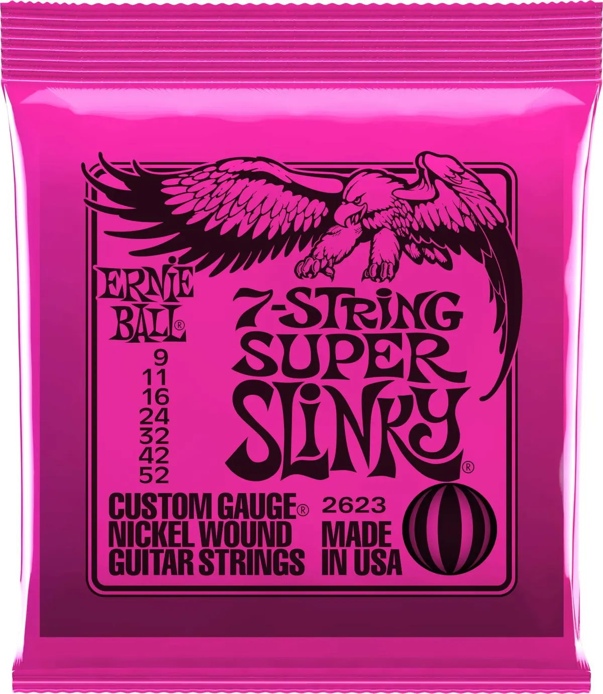 Cordas de guitarra elétrica 7 cordas Ernie Ball Skinny Top Heavy Bottom Slinky Nickel Wound P02623, calibre 9-52 - 1