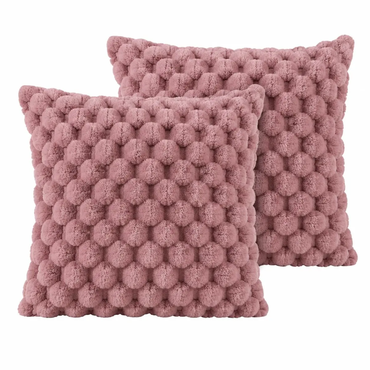 Capa de Almofada, Kit com 2 Capas Decorativas em Pelúcia, Plush, Luxuoso, Toque Suave, Desenhos em Relevo, Sala - Casa e Decoração (3D - Rosê) - 1