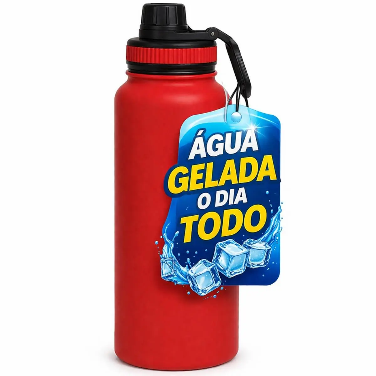 Garrafa de Água Térmica Inox 800ml Esportiva com Alça Parede Dupla Isolada a Vácuo Antivazamento Garrafinha Academia Fitness Corrida Esportes Escritório Aço Inox (Vermelho)