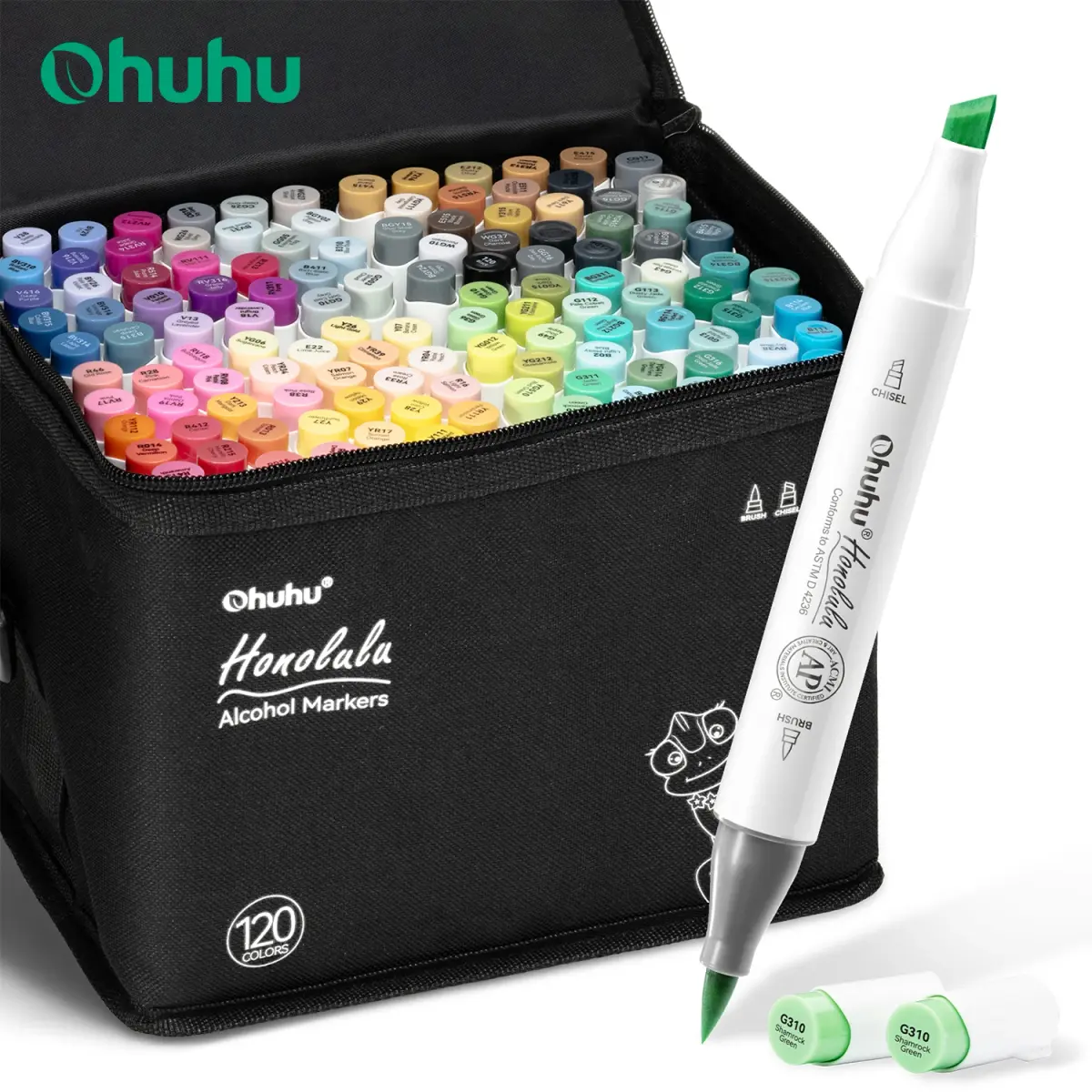 Conjunto de Canetas Marcadoras Ohuhu Honolulu 120 Cores, Marcadores Artísticos à Base de Álcool, Pontas Duplas Recarregáveis, para Esboço, Desenho, Mangá, Material Escolar e de Arte - 1