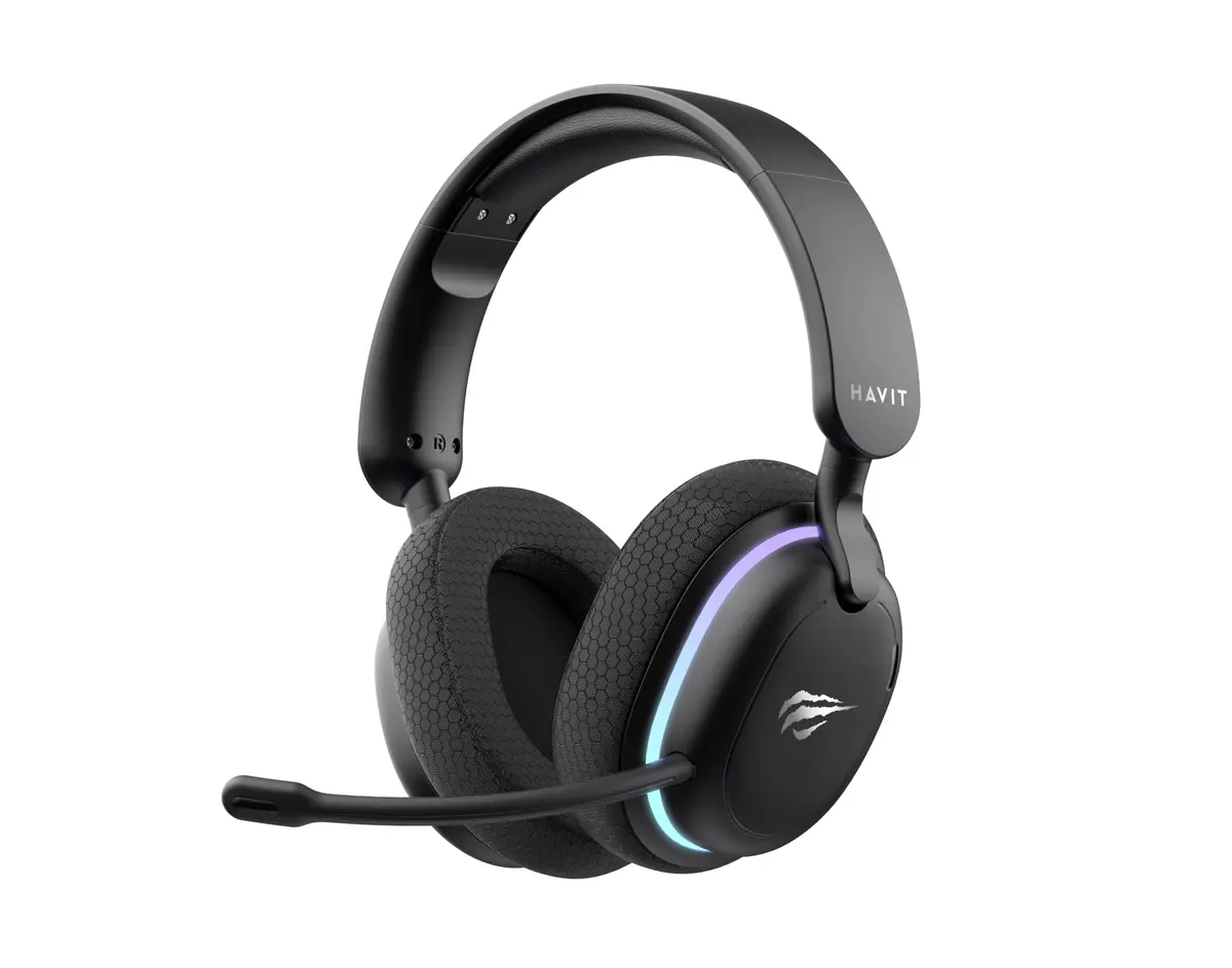 Havit Fone de Ouvido Gamer Five-Mode Fuxi-H7 Black, Sem fio e Com Fio, Wireless 2,4GHz, Bluetooth, USB, Cabo 3,5mm, Falante de 40 mm, Microfone Destacável com Cancelamento de Ruído