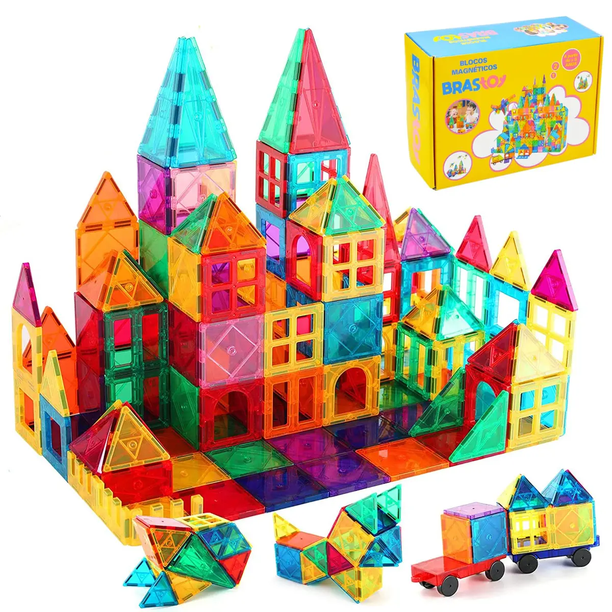 Brastoy Blocos de Montar Magnéticos Infantil Construção STEM Brinquedo (65 Peças)
