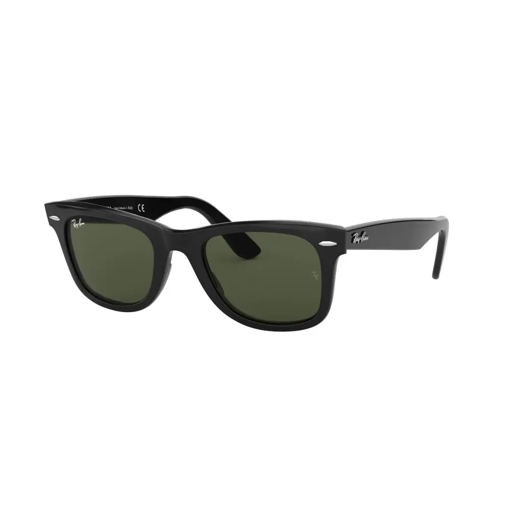 Ray-Ban Óculos de sol Wayfarer, 54 mm, preto/verde cristal, Armação preta/lente verde G-15xlt