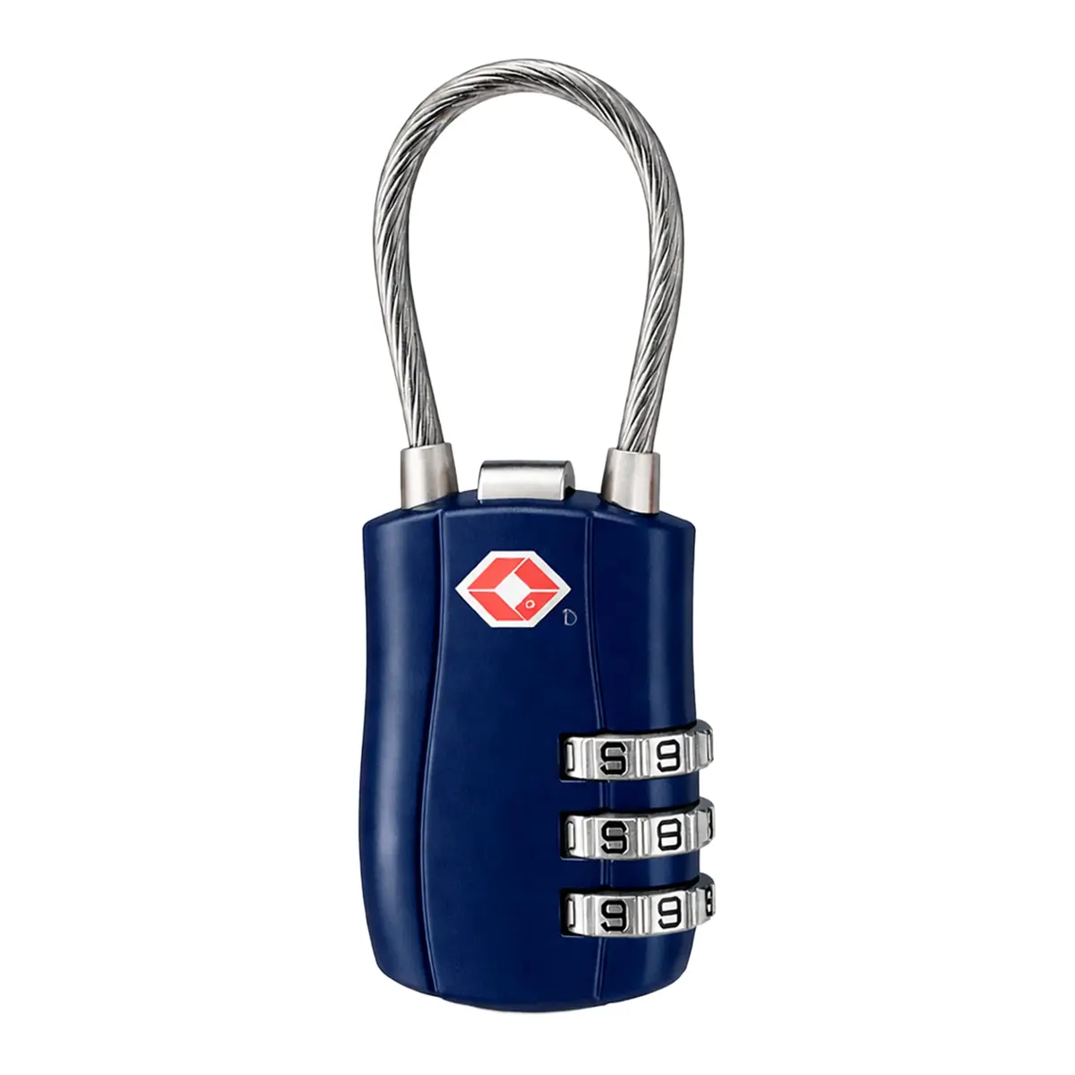 Cadeado TSA com Senha e Cabo de Aço para Mala e Mochila, Azul | Combinação de 3 Dígitos, Sem Chave, Cabo Flexível, 4 Cores Disponíveis, Uso em Armários