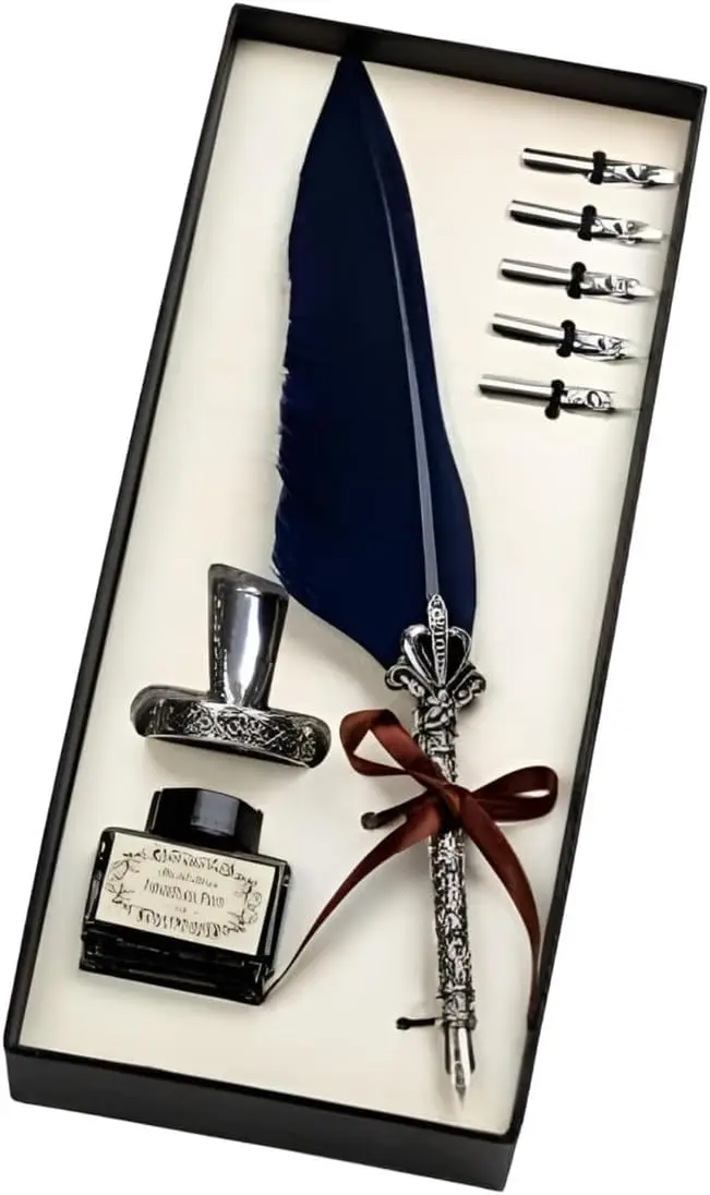 Caneta-Tinteiro Estilo Retrô Com Pena Clássica E Tinta Fina,Luxury Vintage Assinatura Fonte Pen Kit de Presente com Suporte de Caneta Para Escrita