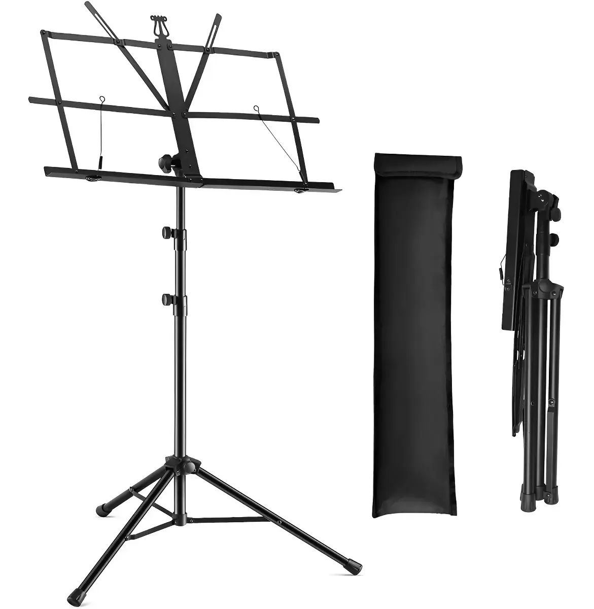 Suporte de Partitura Dobrável MXT com Bolsa para Transporte Preto de Aço Ajustável - 1