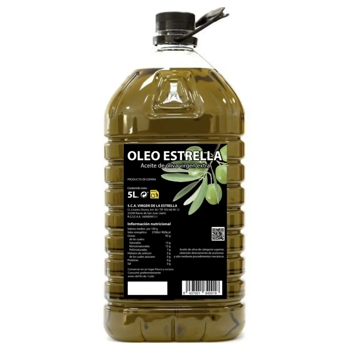Azeite Virgem Extra -Decanter 5L - Origem Jaén - Andaluzia - Óleo Cooperativo OLEOESTRELLA