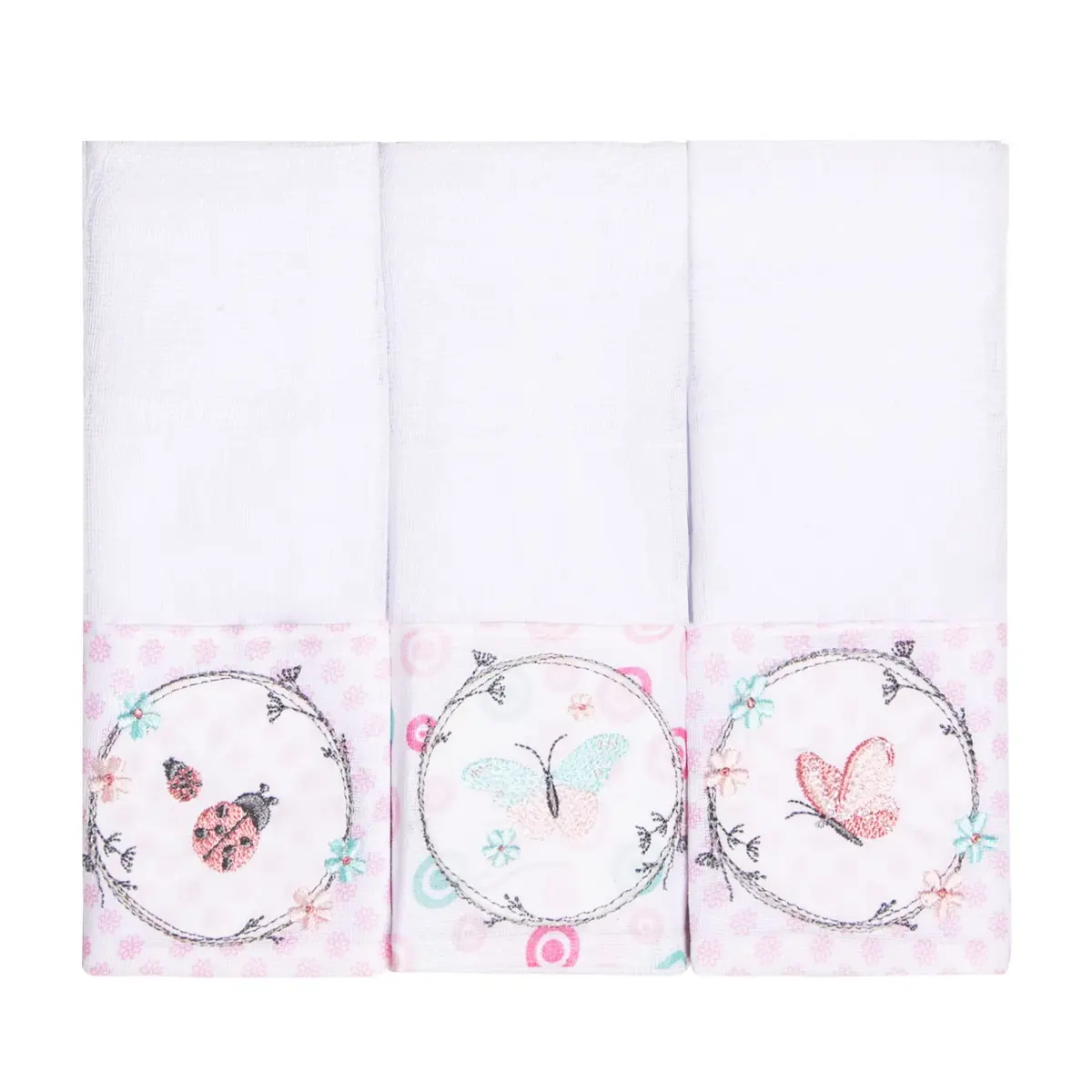 Papi Textil Paninho De Boca Com Faixa Bordados Karinho 40Cm X 40Cm Contem 03 Un