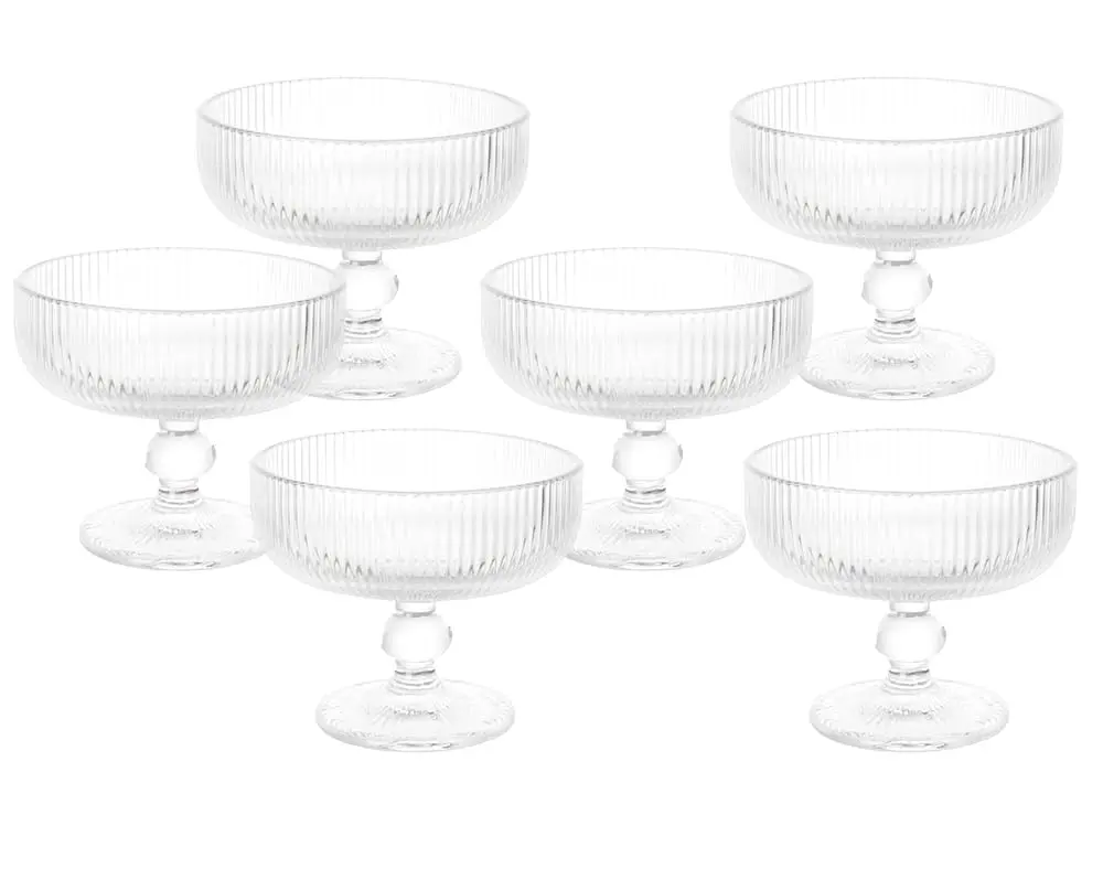Mimo Style, Jogo de 6 Taças de Champanhe Sleek Vidro Texturizado 250ml Sofisticadas e Elegantes - 1