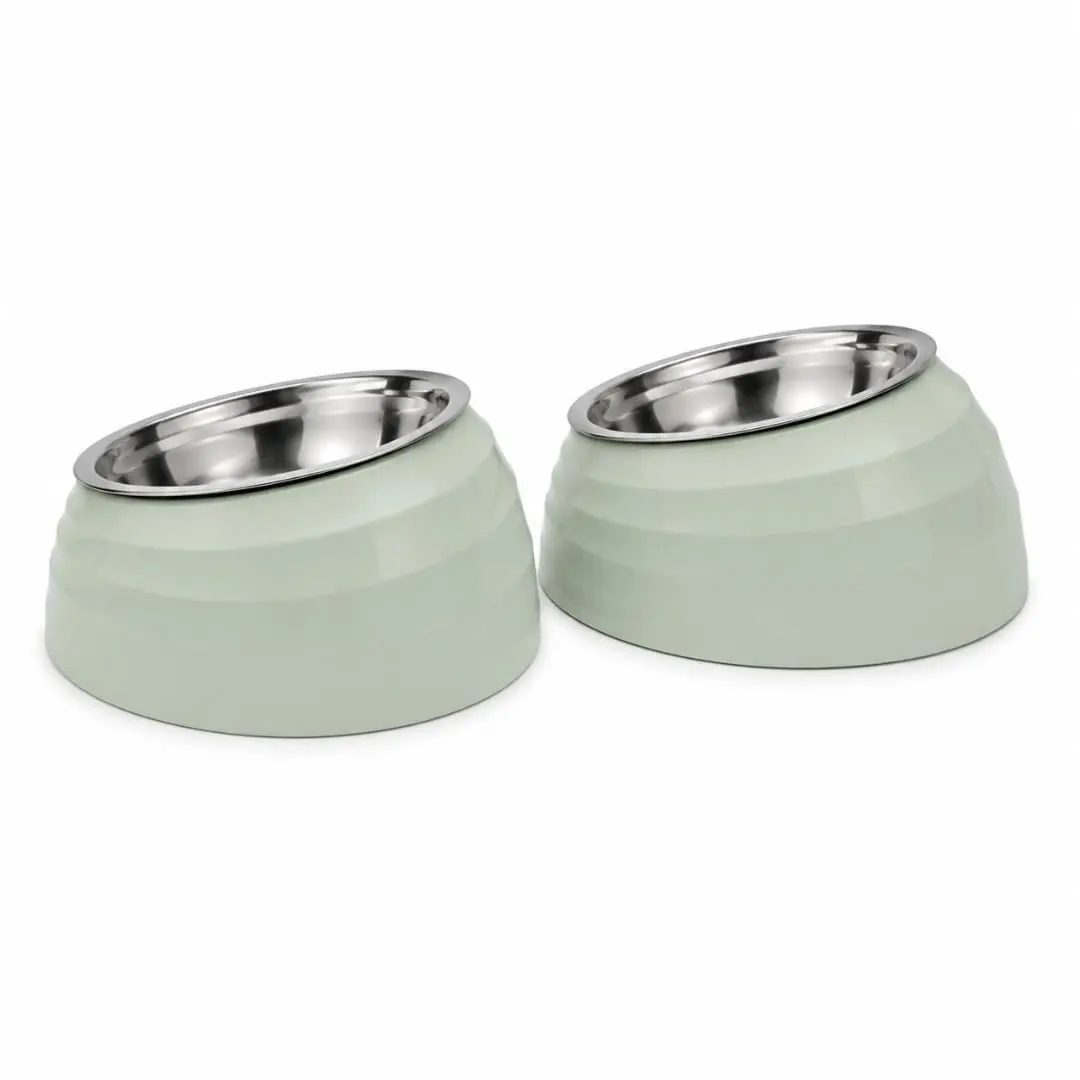 Conjunto 2 Tigelas para Gatos Verde 400ml com Recipiente Inox | Base em PP, 19 x 14 x 9 cm, Tigela Removível, Tons Pastel, Para Gatos - 1