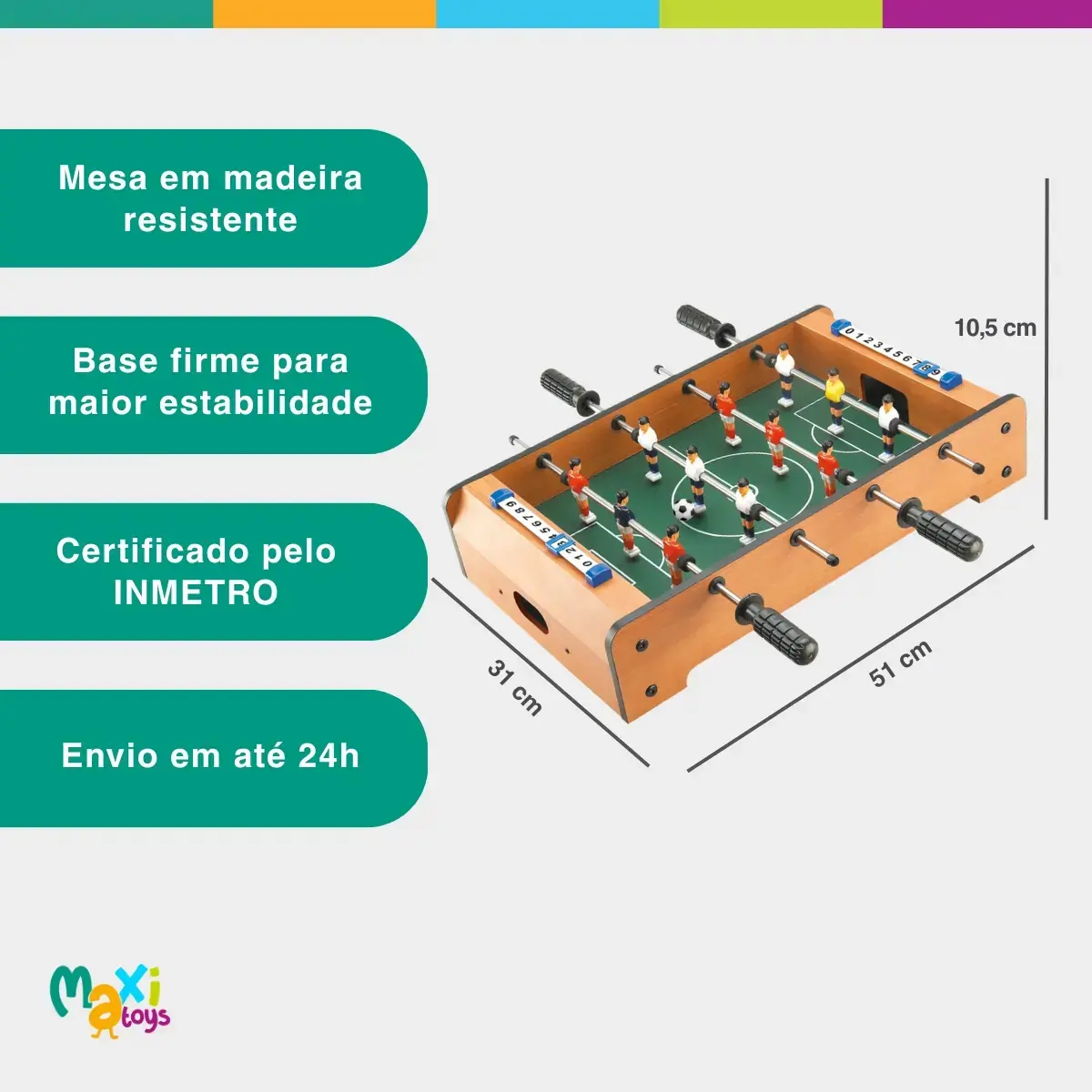Mini Mesa de Pebolim Infantil Madeira Maxi Toys 2 Bolas thumbnail 3