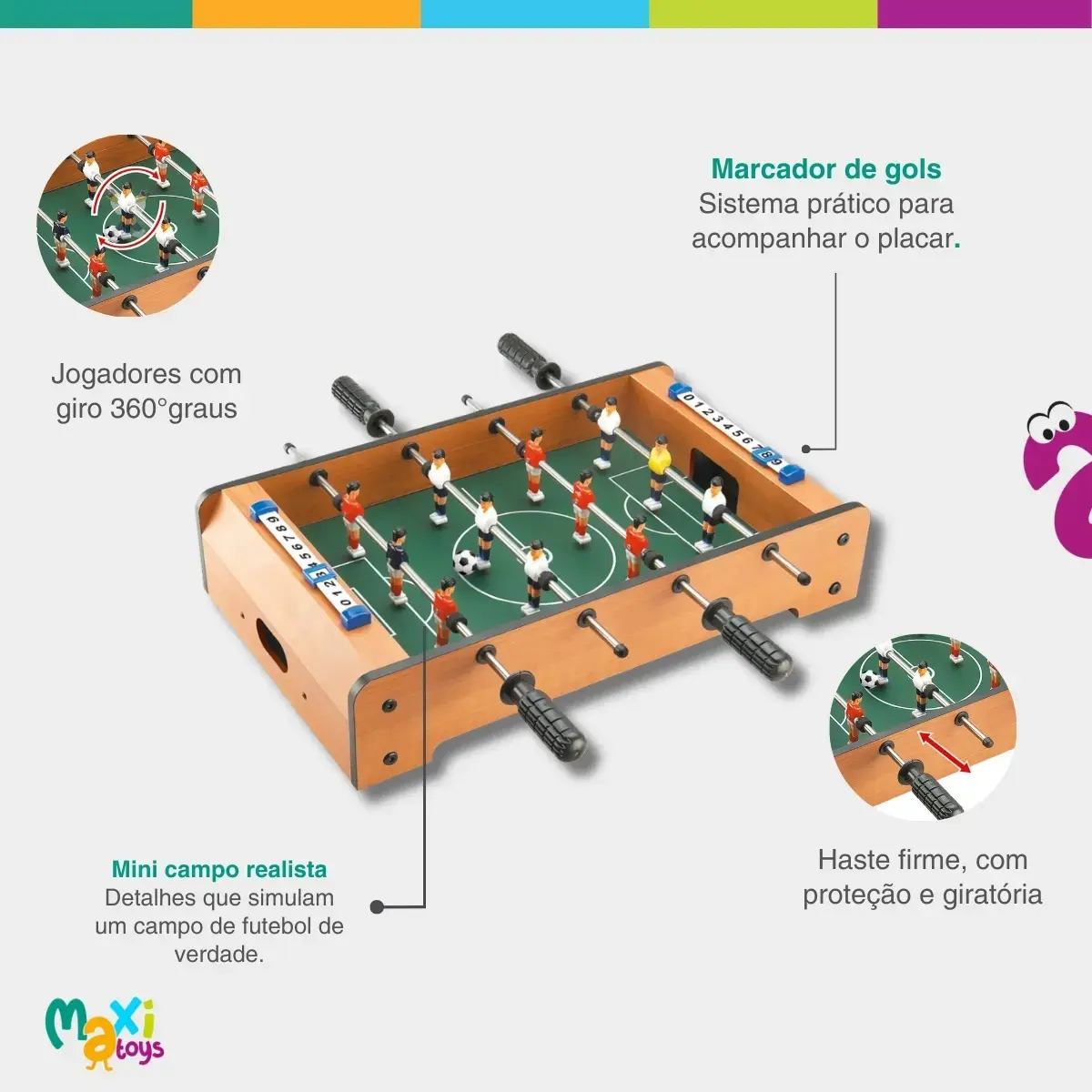 Mini Mesa de Pebolim Infantil Madeira Maxi Toys 2 Bolas thumbnail 5