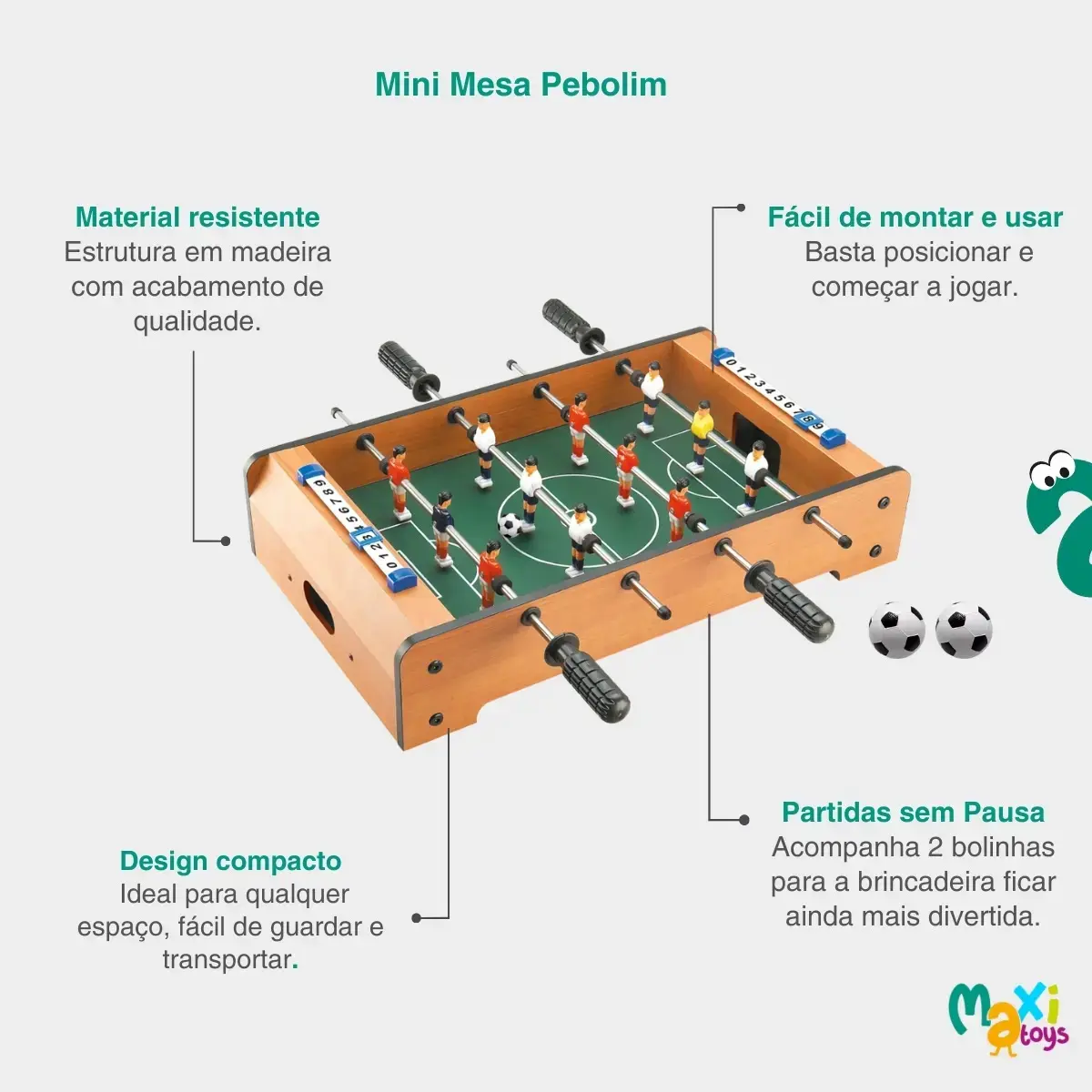 Mini Mesa de Pebolim Infantil Madeira Maxi Toys 2 Bolas thumbnail 9