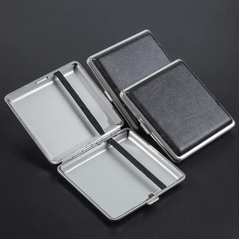 1pc duplo-abertura charutos de couro casos para 20 varas cigarro de aço inoxidável caixas de cigarro de tabaco ferramentas - 1