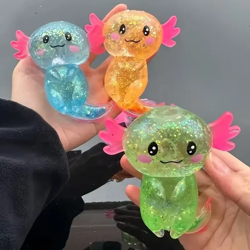 Brinquedos Fidget Squishy de Açúcar de Malte com Glitter, em Formato de Salamandra e Axolote, Elásticos e Divertidos para Apertar, Artigos de Aniversário e Presentes Anti-Estresse - 1