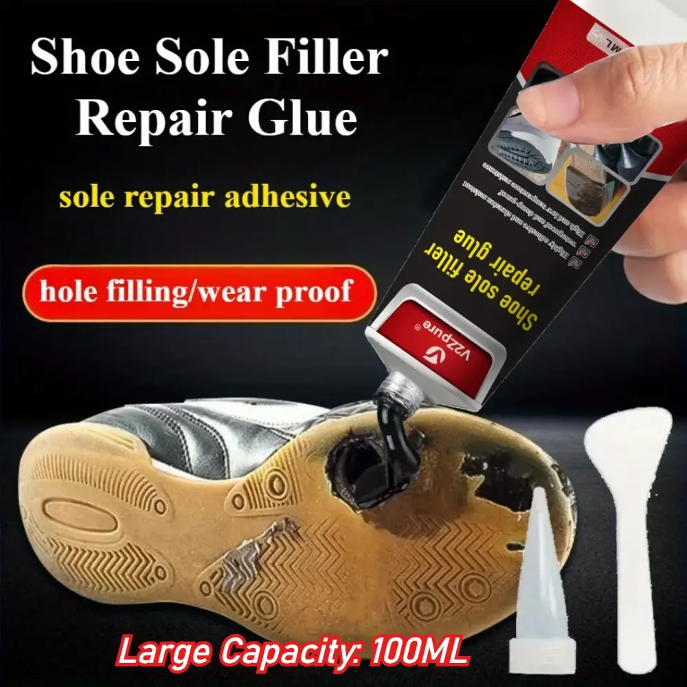 Cola para Reparo de Solas de Sapatos à Prova d'Água Super Forte - Selante Durável para Preenchimento de Fissuras, Pasta de Reparo Preta para Materiais de Borracha - 1