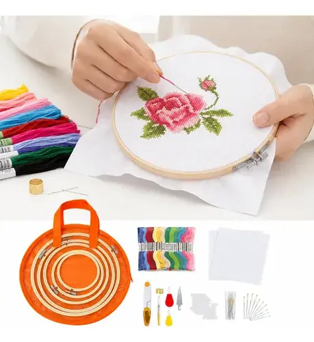 Kit Bordado Manual Ponto Cruz Completo 103 Itens Iniciante