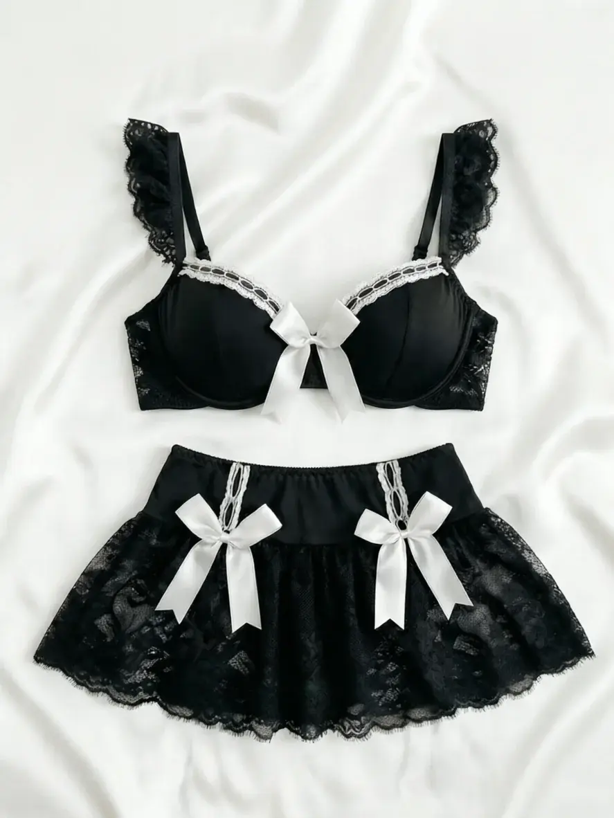 Lingerie Sexy, Conjunto de Sutiã e Calcinha Sem Costura, Fantasia Erótica Feminina, Conjunto de Sutiã Aberto Sexy, Mini Saia de Fantasia, Fantasias de Cosplay Femininas - 1