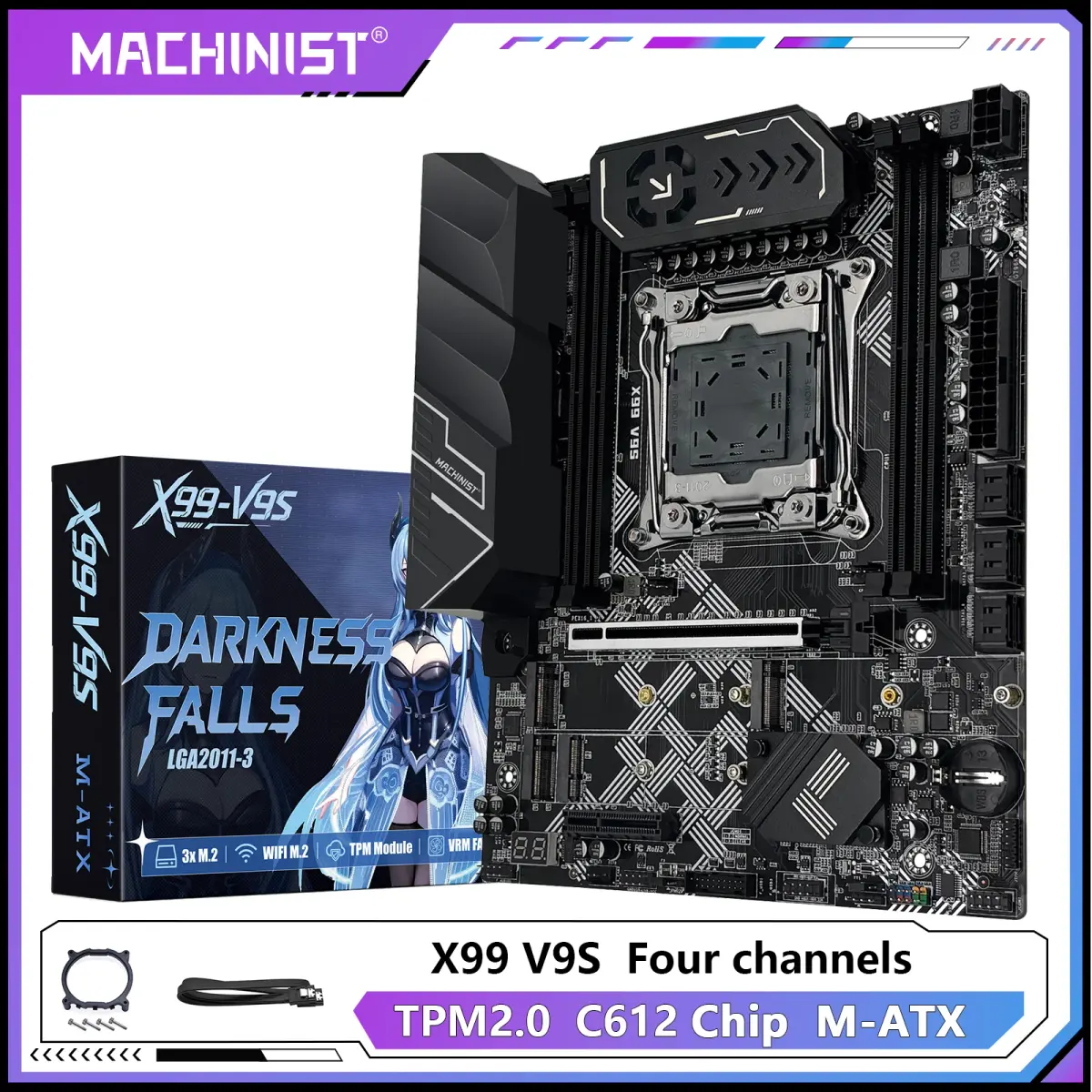 Placa-mãe MACHINIST X99 V9S com suporte TPM2.0 LGA 2011-3 para CPU Xeon E5, RAM DDR4, Chipset C612 com 3 Slots NVME M.2, SATA3.0 e USB3.0